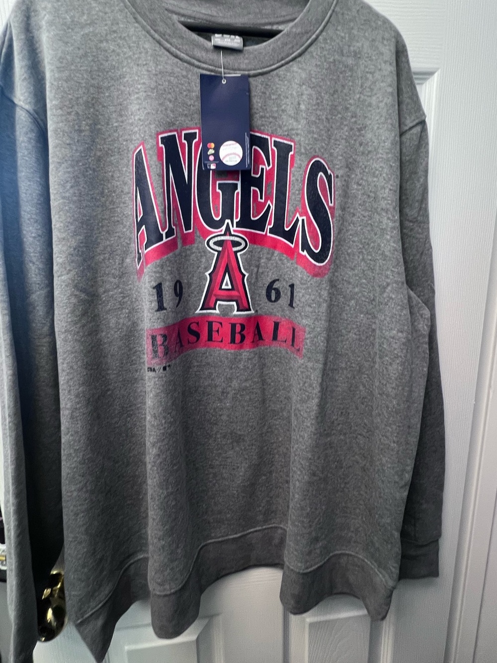 Angels Gray Crewneck Sweatshirt with Red Graphic